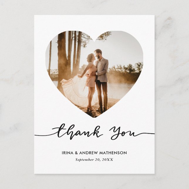 Elegant Vielen Dank, Script Heart Foto Postkarte (Vorderseite)