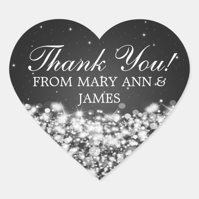 Elegant Vielen Dank, Star Sparkle Black Herz-Aufkleber (Vorderseite)