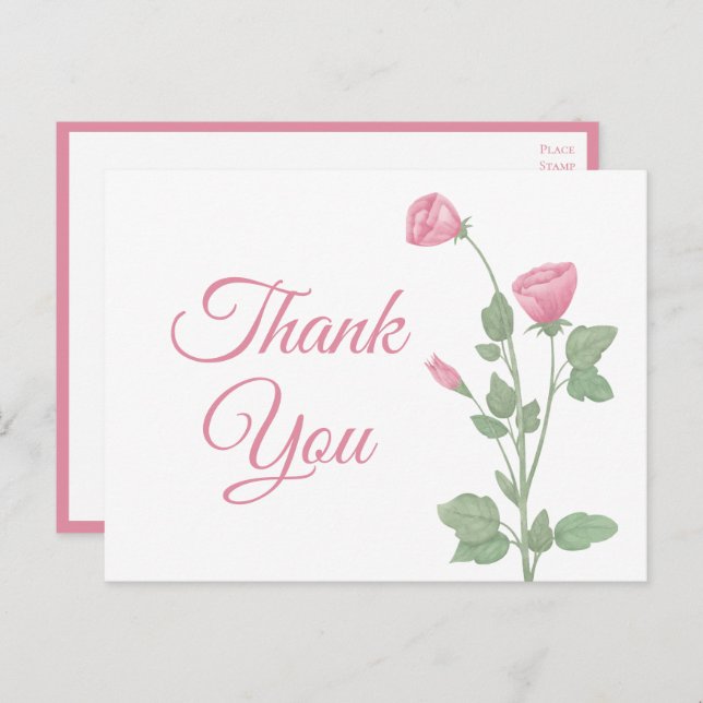 Elegant Vielen Dank Watercolor Spring Pink Floral Postkarte (Vorne/Hinten)