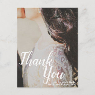 Elegant Vielen Dank White Script Foto Wedding Post Postkarte
