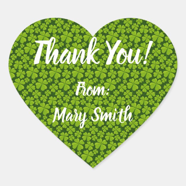 Elegant Vierblättriges Kleeblatt Floral Herz-Aufkleber (Vorderseite)