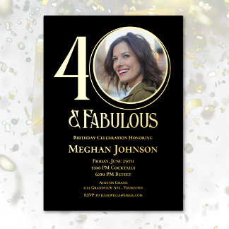 Elegant Vierzig und fantastisches Geburtstagsfoto Folieneinladung