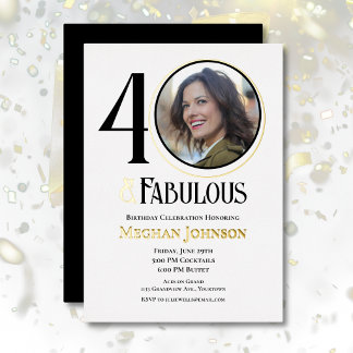 Elegant Vierzig und Fantastisches Geburtstagsfoto Folieneinladung