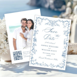 Elegant Viktorianisch Verzierte Florale Staubblaue Save The Date