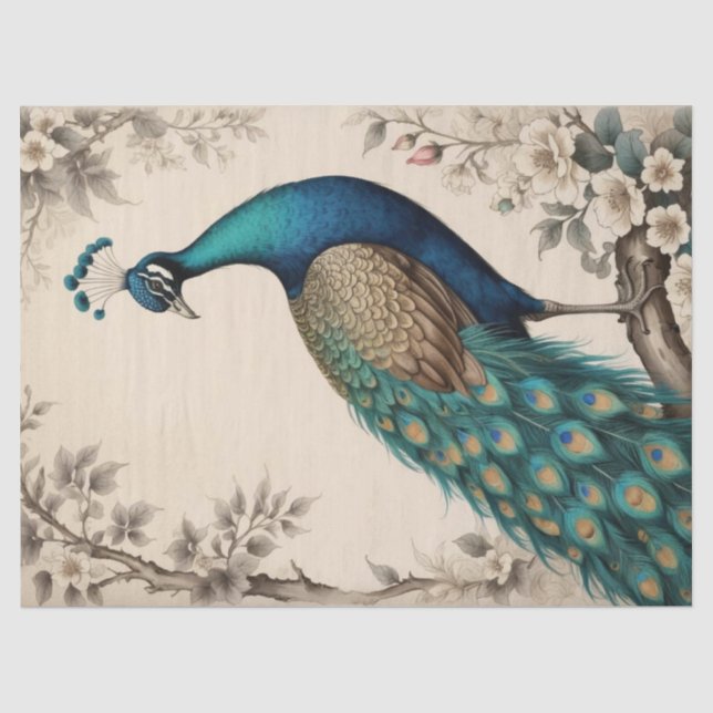 Elegant Viktorianisch Vintag Boho Peacock Seidenpapier (Vorderseite)