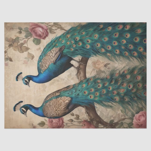 Elegant Viktorianisch Vintag Boho Peacock Seidenpapier (Vorderseite)