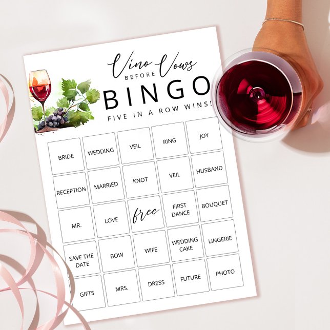 Elegant Vino Before Vows Brautparty Bingo Card Einladung (Von Creator hochgeladen)