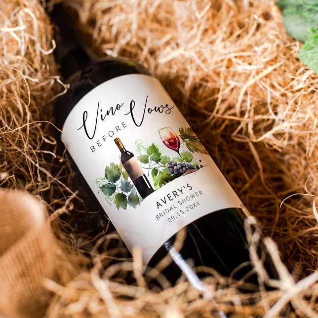 Elegant Vino Before Vows Bridal Shower  Weinetikett (Von Creator hochgeladen)