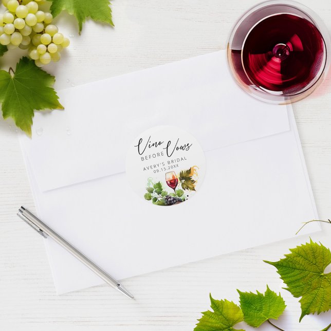 Elegant Vino Before Vows Watercolor Weinverkostung Runder Aufkleber (Von Creator hochgeladen)