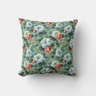 Elegant Vintag Blue & Coral Floral Kissen