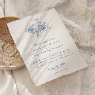Elegant Vintag Blue Floral Jouy Wedding Einladung