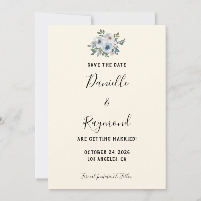 Elegant Vintag Blue Floral Save the Date (Vorderseite)