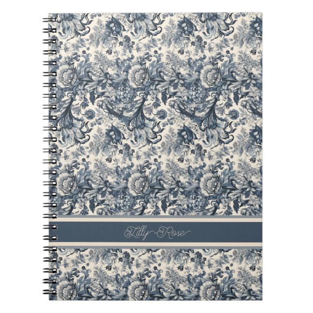 Elegant Vintag Blue Floral Toile Notizblock (Vorderseite)