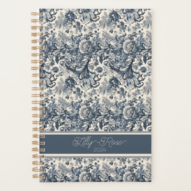 Elegant Vintag Blue Floral Toile Planer (Vorderseite)