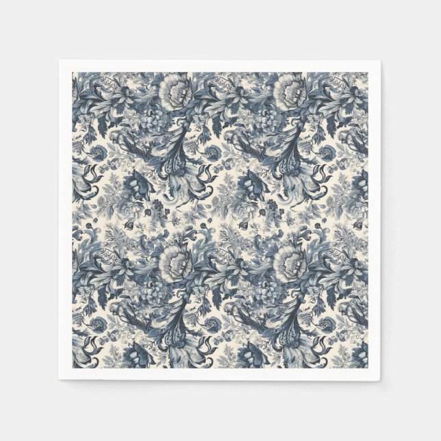 Elegant Vintag Blue Floral Toile Serviette (Vorderseite)