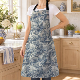 Elegant Vintag Blue Toile de jouy monogram Schürze