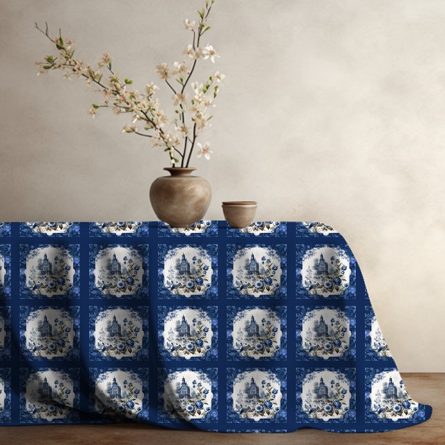 Elegant Vintag Blue Toile de jouy monogram Tischdecke (Von Creator hochgeladen)