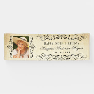 Elegant Vintag Blüh Happy Birthday Foto Banner