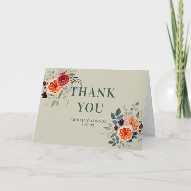 Elegant Vintag Boho Red Orange Gray Dankeskarte (Vorderseite)