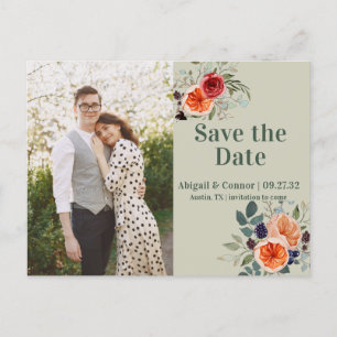 Elegant Vintag Boho Red Orange Gray Save the Date Ankündigungspostkarte