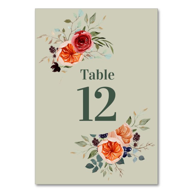 Elegant Vintag Boho Red Orange Gray Tischnummer (Vorderseite)