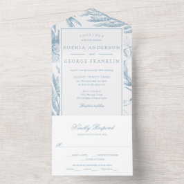 Elegant Vintag Botanical Dusty Blue All In One Einladung