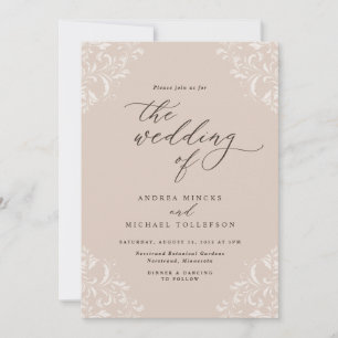 Elegant Vintag Champagne Tan Wedding Einladung