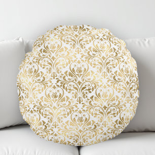 Elegant Vintag Damask Gold White Rundes Kissen