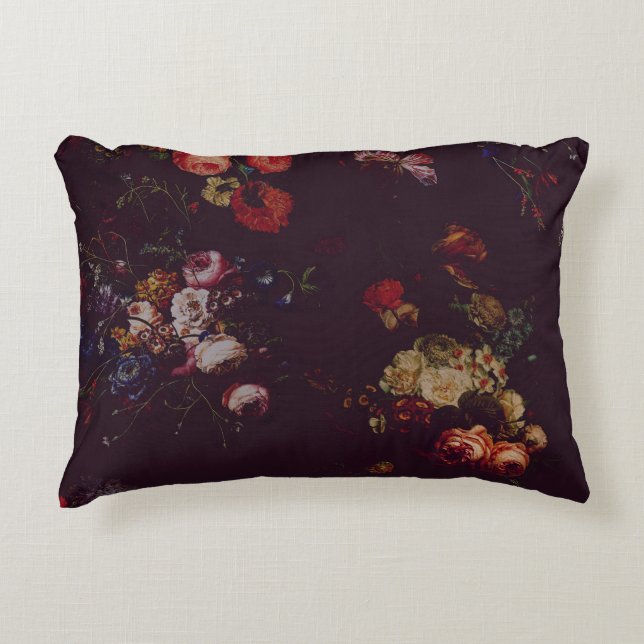 Elegant Vintag Dark Burgundy Moody Dutch Floral Dekokissen (Vorderseite)