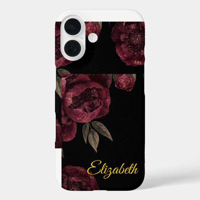 Elegant Vintag Dark Floral Peony iPhone Case (Rückseite)