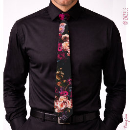 Elegant Vintag Dark Moody Burgundy Floral Krawatte