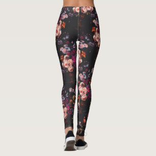 Elegant Vintag Dark Moody Burgundy Floral Leggings