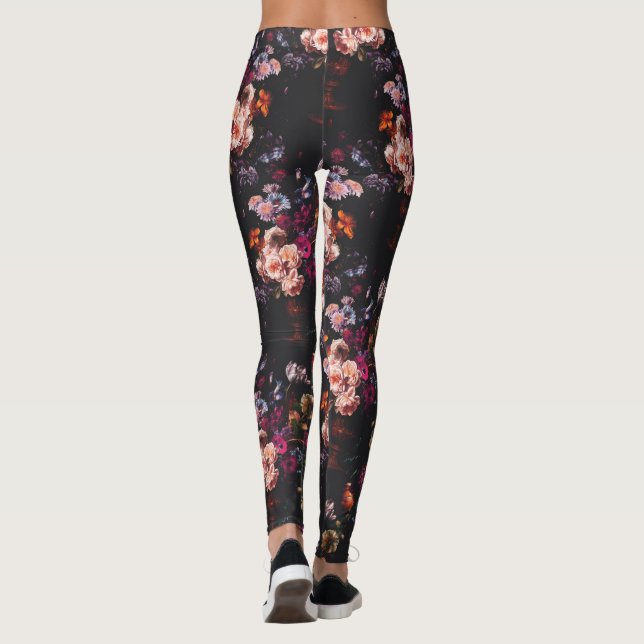 Elegant Vintag Dark Moody Burgundy Floral Leggings (Rückseite)