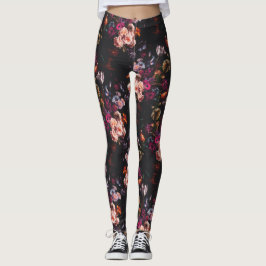Elegant Vintag Dark Moody Burgundy Floral Leggings