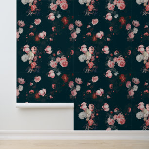 Elegant Vintag Dark Moody Pink Roses Floral Tapete