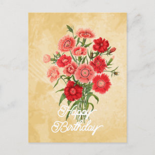 Elegant Vintag Dianthus Chinensis Blume Geburtstag Postkarte