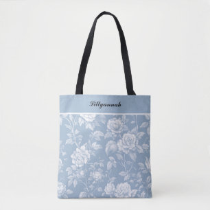 Elegant Vintag Dusty Blue Floral Toile Luxe
