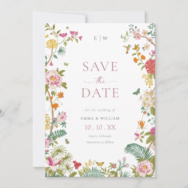 Elegant Vintag floral Save The Date (Vorderseite)