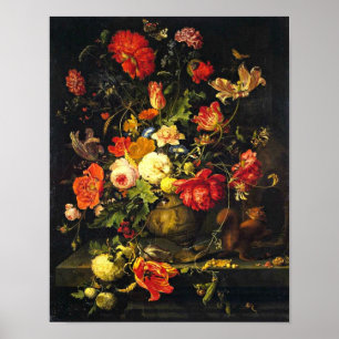 Elegant Vintag Floral Still LIfe; Abraham Mignon Poster