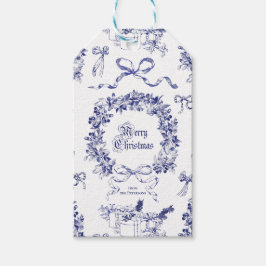 Elegant Vintag frohe Weihnachts-Blauer Kranzknaben Geschenkanhänger