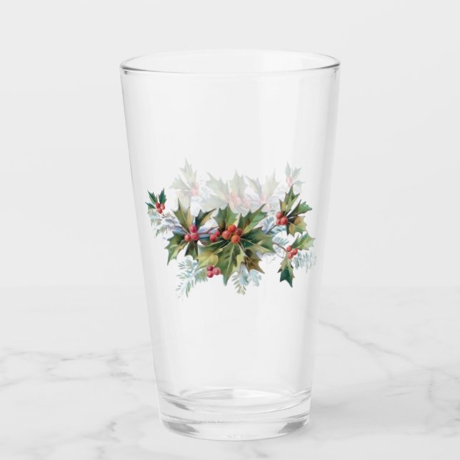 Elegant Vintag Holly and Pine Glas (Vorderseite)