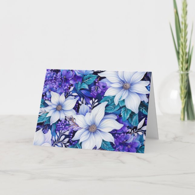 Elegant Vintag Inspiriert Blauer Blumenweihnachtsf Feiertagskarte (Vorderseite)