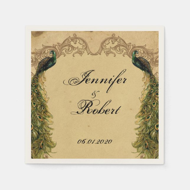 Elegant Vintag Peacock Posh Wedding Napkin Serviette (Vorderseite)