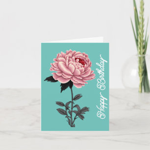 Elegant Vintag Pink Peony Happy Birthday Green Karte