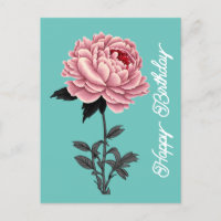 Elegant Vintag Pink Peony Happy Birthday Green