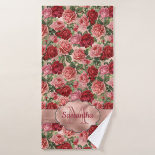 Elegant Vintag Rosa Rosa Rose Mit Monogramm Badehandtuch