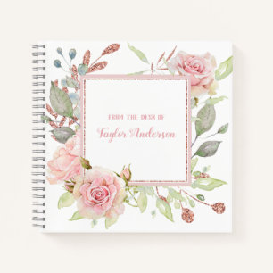 Elegant Vintag Rosa Rose Personalisiert Notizbuch
