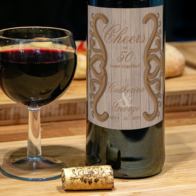 Elegant Vintag Rustikal 50. Hochzeitstag Weinetikett (Von Creator hochgeladen)