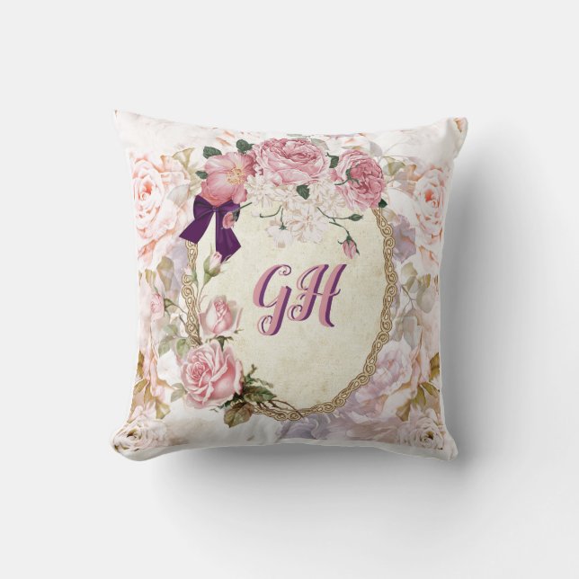 Elegant Vintag Viktorianisch Rosa Lila Blüte Kissen (Vorderseite)