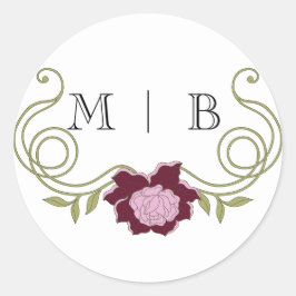 Elegant Vintage Art Nouveau Burgundy Pink Flowers Runder Aufkleber